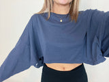 Charcoal Loose Long Sleeve Crop Top